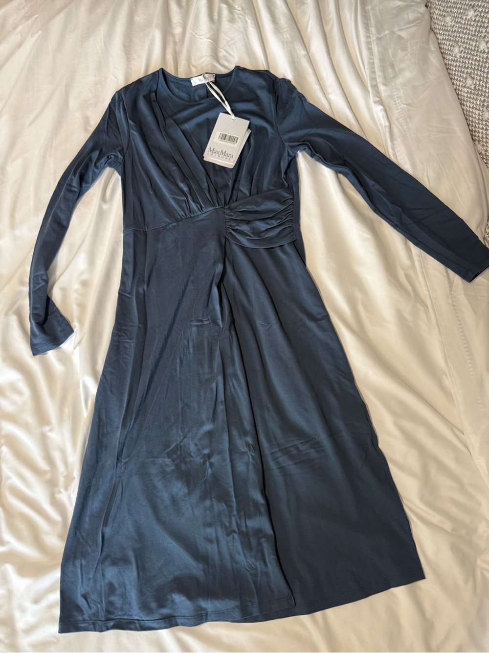 MaxMara Navy Wrap-Style Long-Sleeve Midi Dress